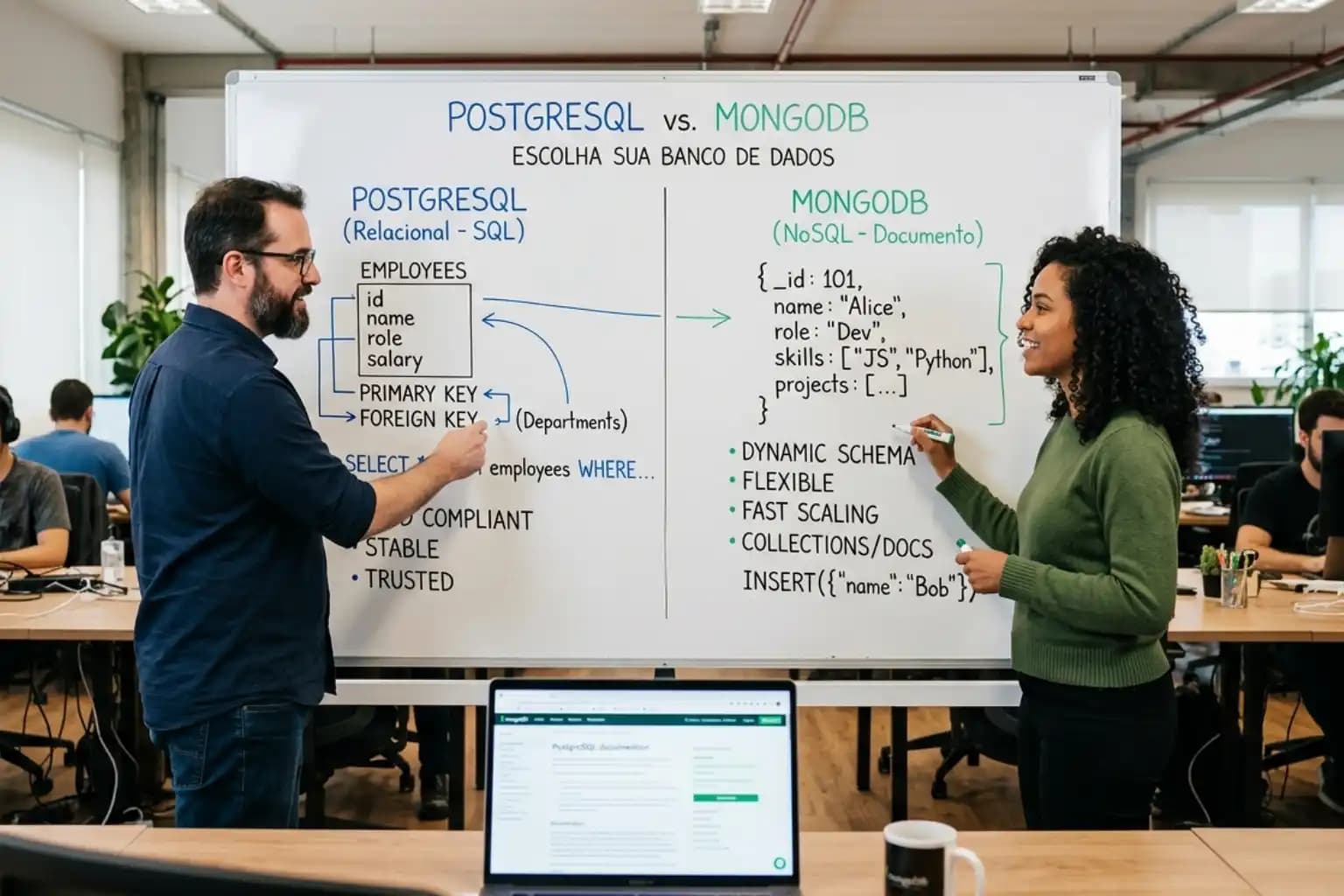 PostgreSQL vs MongoDB: quando cada um faz sentido, sem guerra